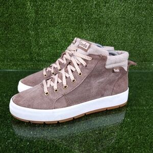Keds Suede Lace Up Ankle Booties Taupe Women's 8 Brown High-Top Sneakers